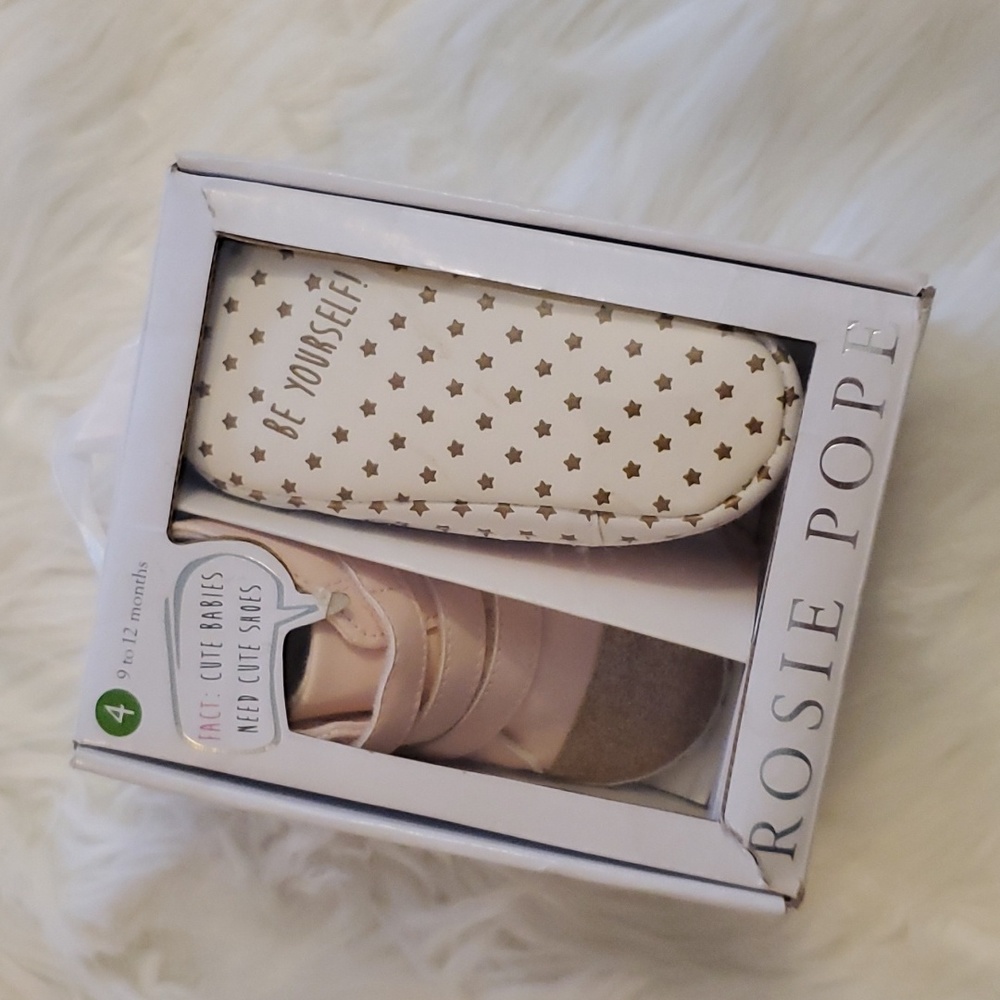 Rosie Pope "Be Yourself" High-Top Crib Shoe - pale pink/gold glitter